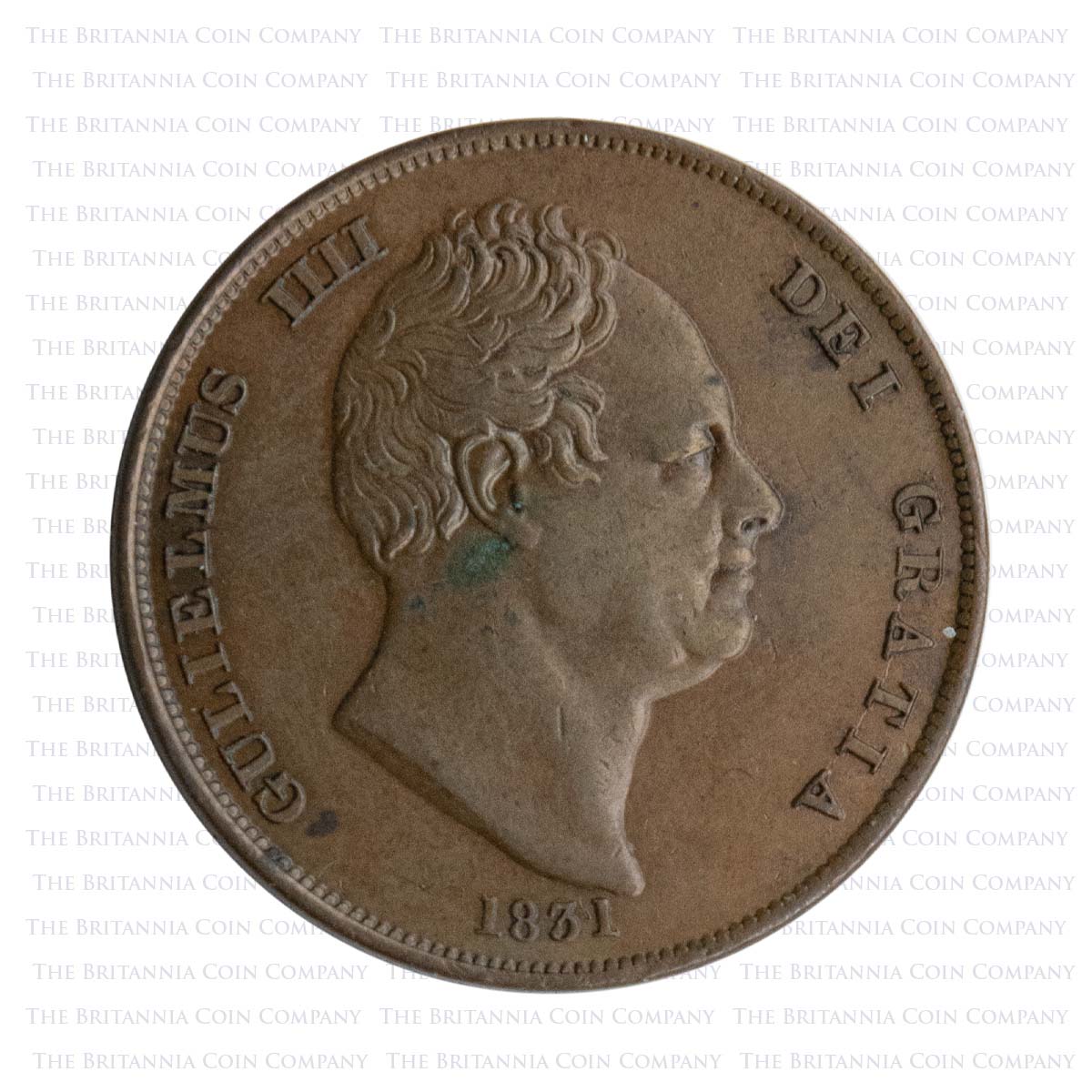 1831 William IV Copper Penny 3845 No Initials Obverse