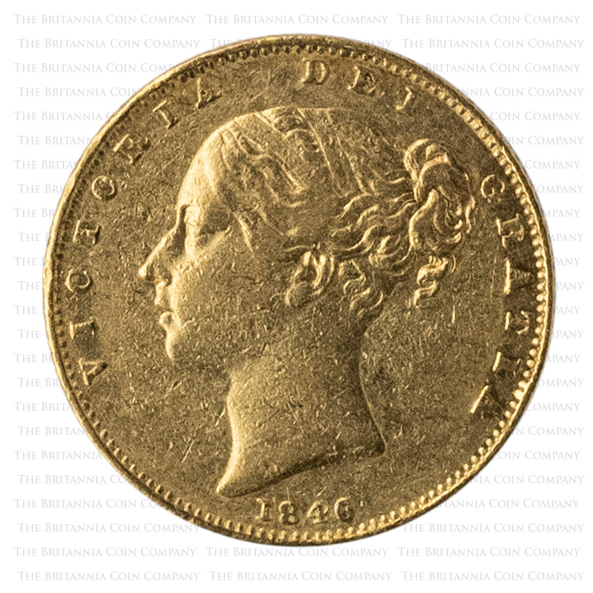 1846 Queen Victoria Gold Full Sovereign Young Head Shield Back Obverse