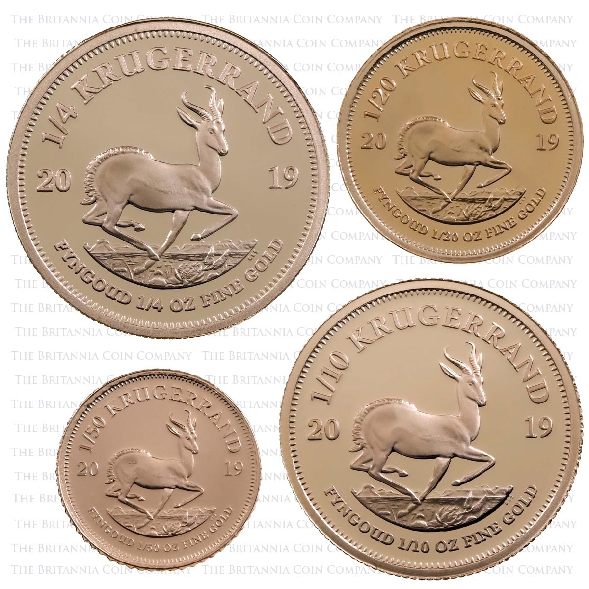 2019 Gold Proof Four Coin Fractional Krugerrand Set Reverses