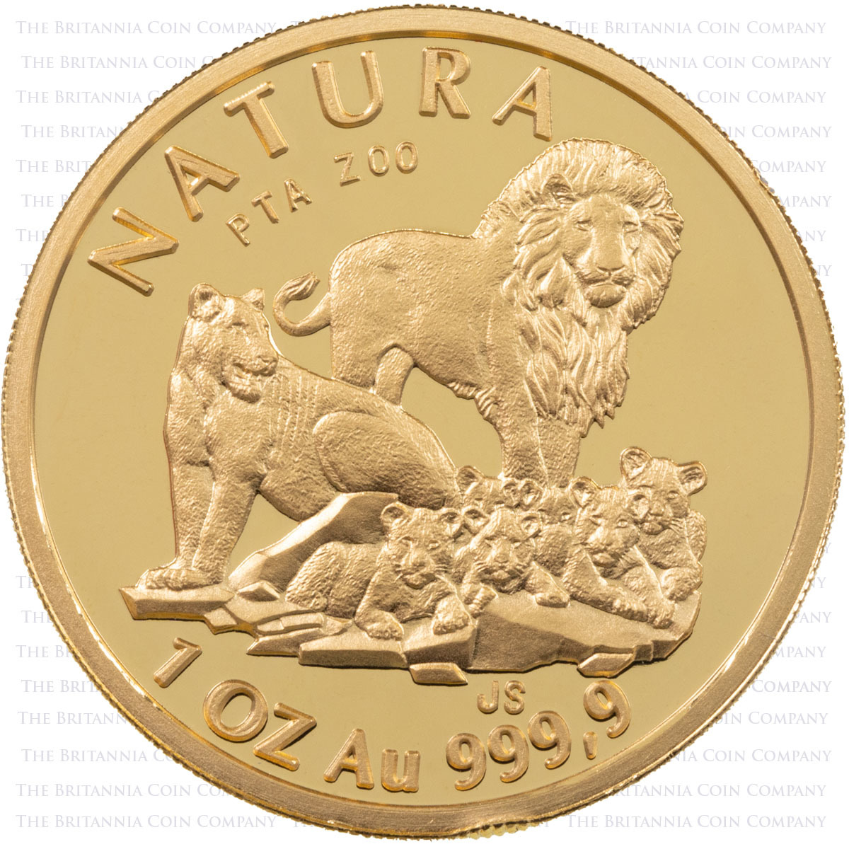1994-1998 South Africa Natura One Ounce Gold Proof Big Five Coin Set 1994 Lion Reverse