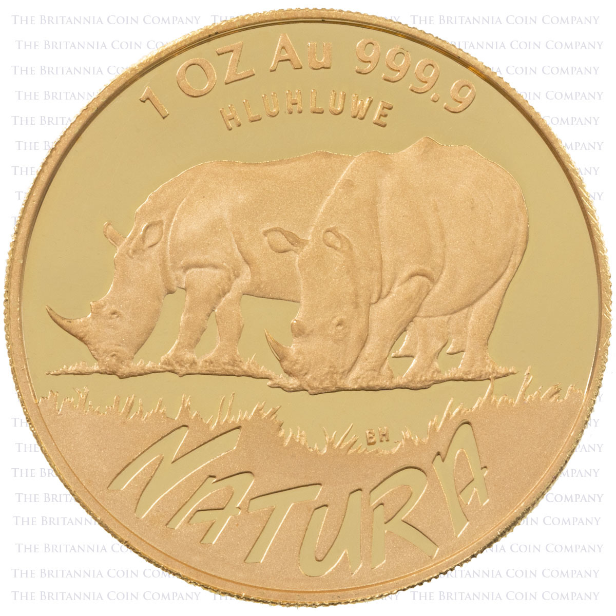 1994-1998 South Africa Natura One Ounce Gold Proof Big Five Coin Set 1995 Rhino Reverse