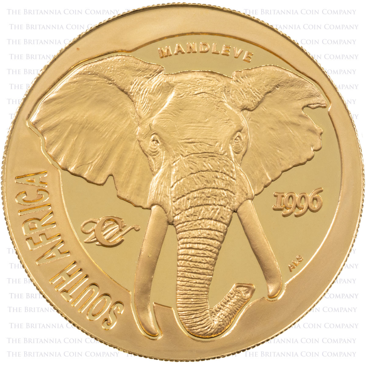 1994-1998 South Africa Natura One Ounce Gold Proof Big Five Coin Set Obverse Elephant 1996