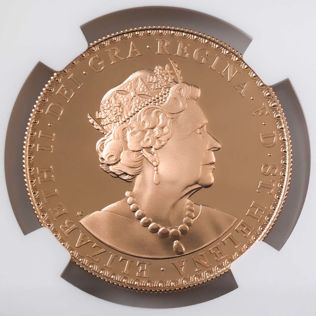 2019 St Helena Una and the Lion 5 Sovereign PF 70 Obverse