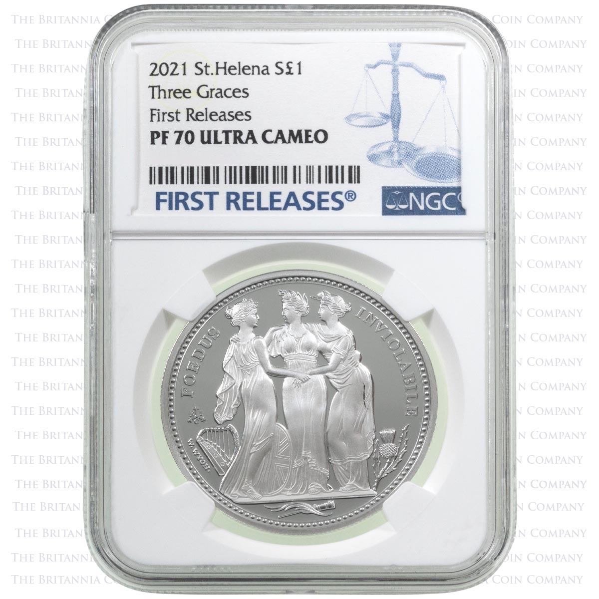 2021 Saint Helena Three Graces One Ounce Silver Proof Coin NGC Graded PF 70 Ultra Cameo First Releases Holder