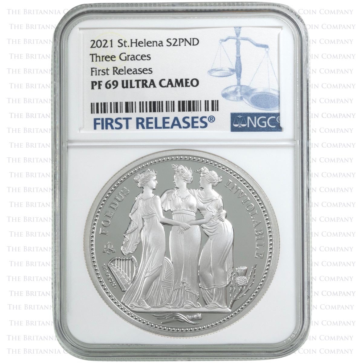 2021 St Helena Saint Helena Three Graces Two Ounce Silver Proof Coin NGC Graded PF 69 Ultra Cameo First Releases Holder
