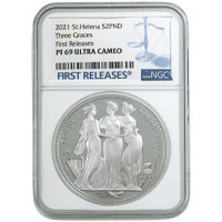 2021 St Helena Saint Helena Three Graces Two Ounce Silver Proof Coin NGC Graded PF 69 Ultra Cameo First Releases Thumbnail