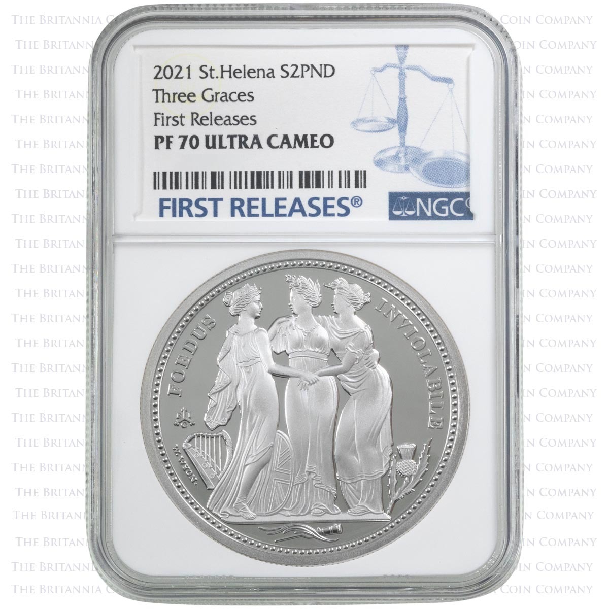 2021 Saint Helena Three Graces Two Ounce Silver Proof Coin NGC Graded PF 70 Ultra Cameo First Releases Holder