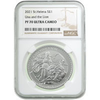 2021 St Helena Una And The Lion One Ounce Silver Proof Coin NGC Graded PF 70 Ultra Cameo Thumbnail