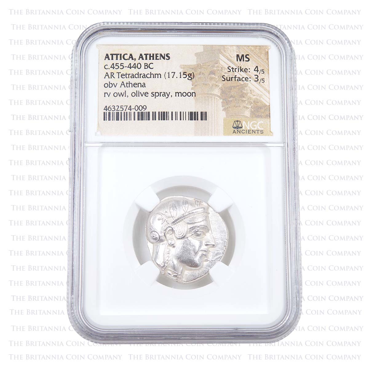 455-440 BC Attica Athens Owl Silver Tetradrachm : NGC MS | The Britannia Coin Company