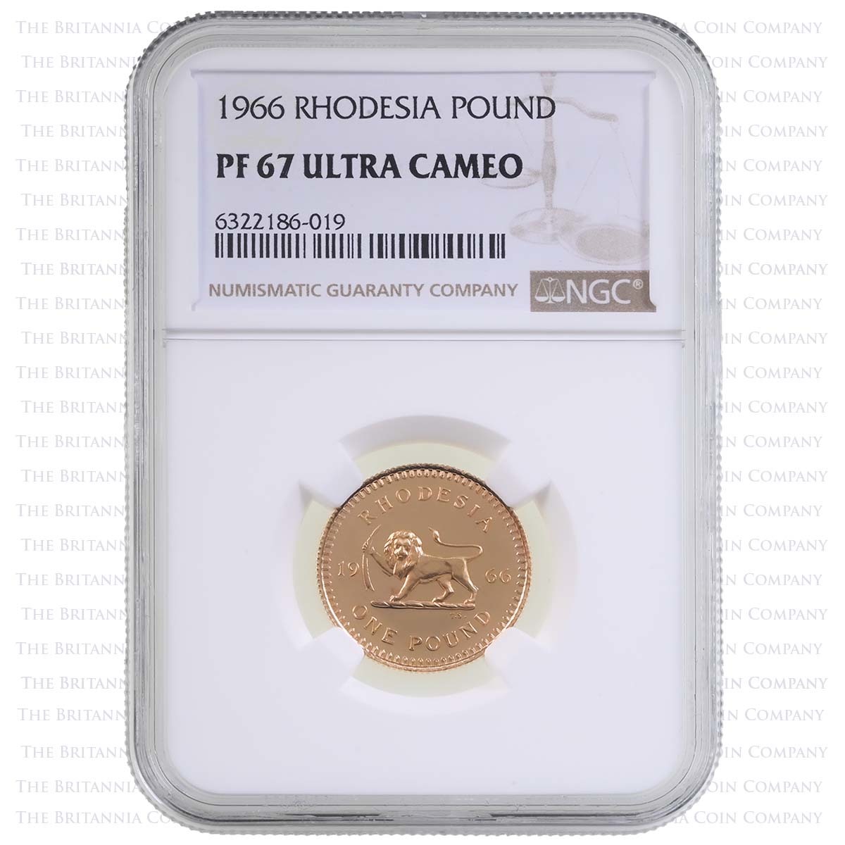 1966 Rhodesia Gold £1 PF 67 Ultra Cameo Holder