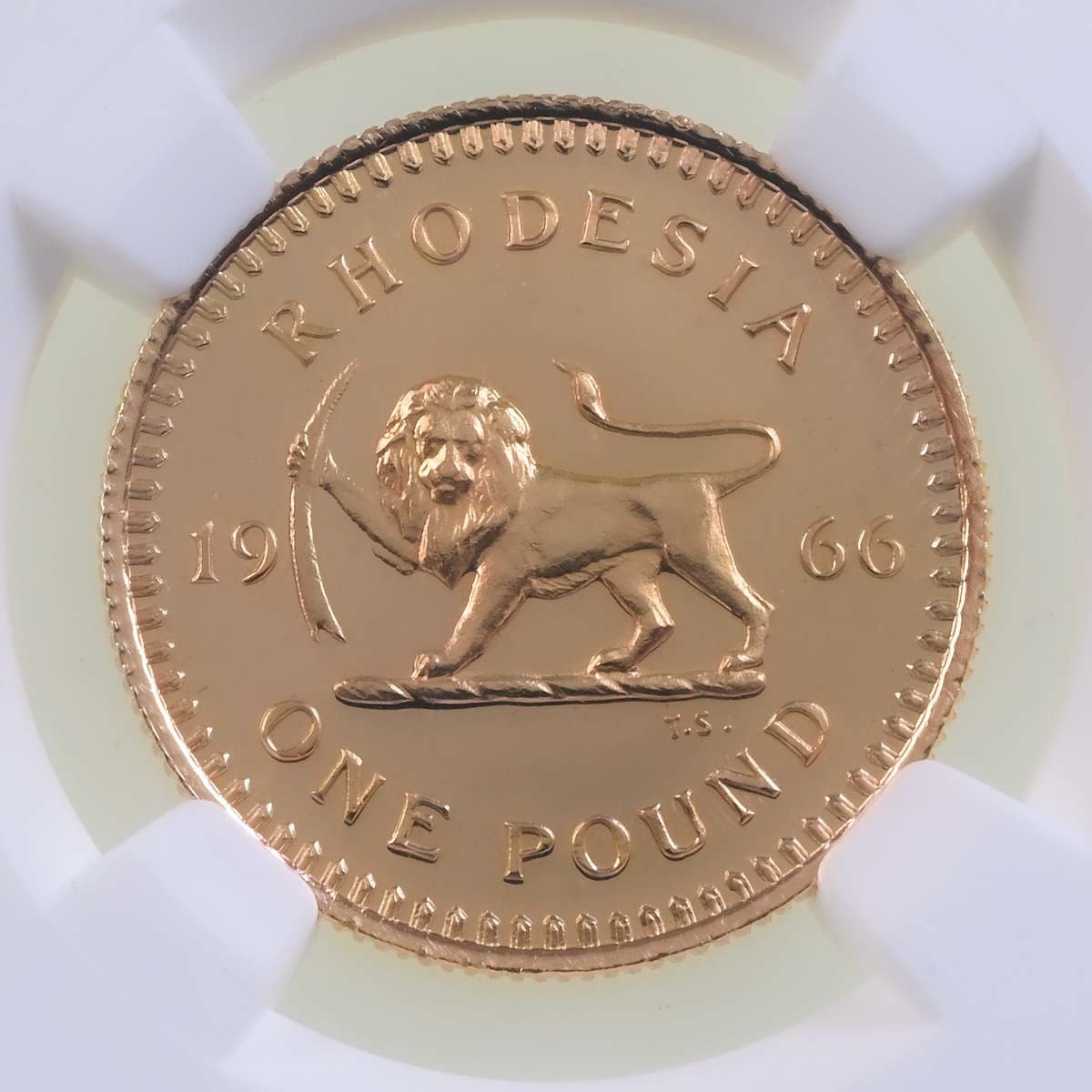 1966 Rhodesia One Pound Gold Proof Coin NGC Graded PF 67 Cameo Reverse