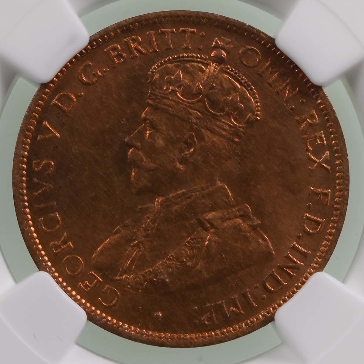 1920 Australia George V Halfpenny Bronze Coin Graded MS 65 RB Obverse