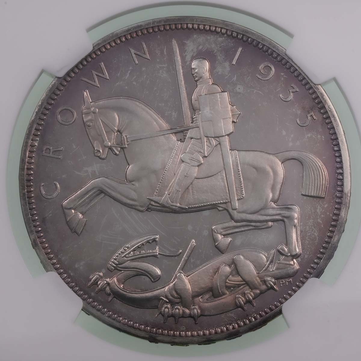 1935 George V Jubilee Crown Silver Coin Raised Edge Lettering Graded PF 63 Ultra Cameo Reverse