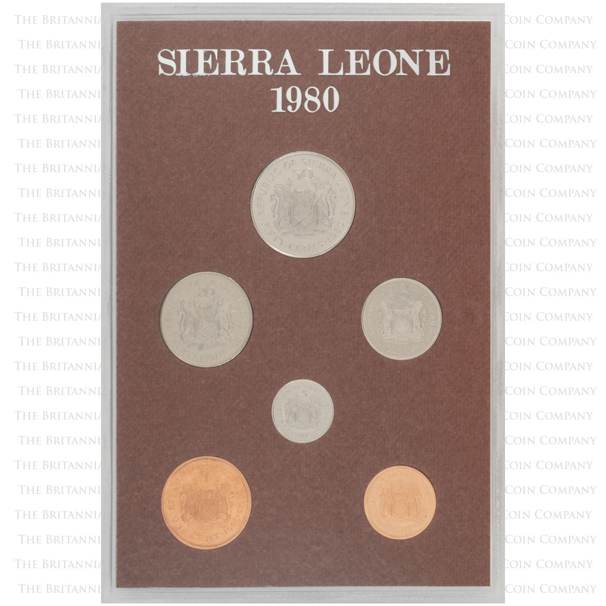 SL80PS 1980 Sierra Leone Proof Annual Coin Set reverse of coins