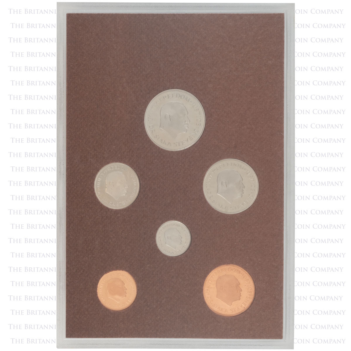 Obverse display of SL80PS 1980 Sierra Leone Proof Annual Coin Set