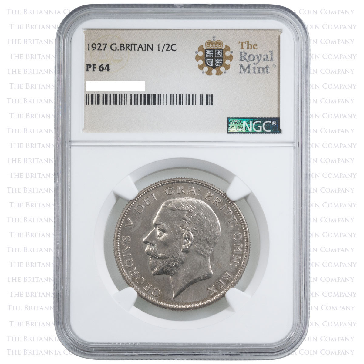 1927 King George V Silver Proof Halfcrown Coin NGC Graded PF 64 Holder