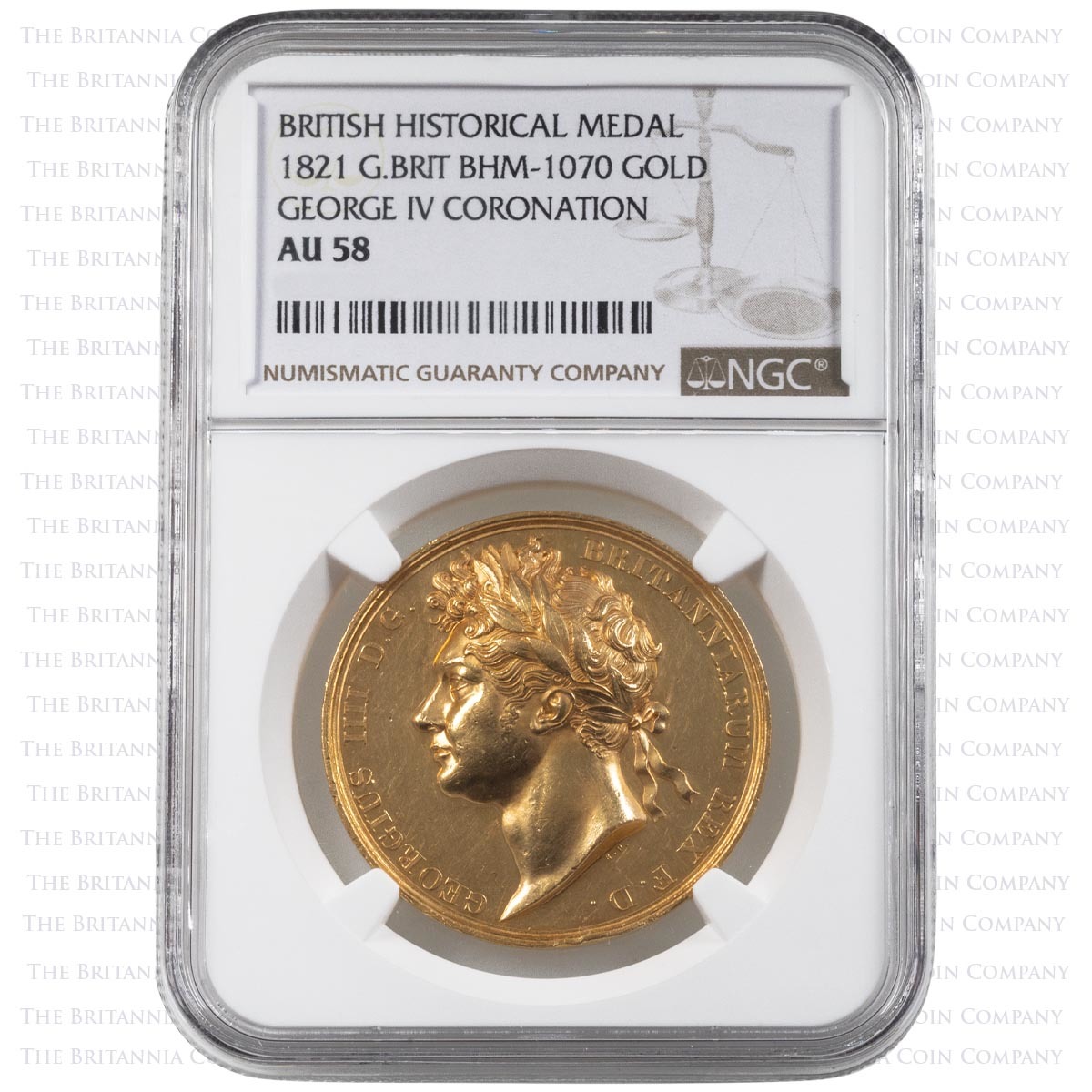  1821 King George IV Gold Coronation Medal Benedetto Pistrucci NGC Graded AU 58 Obverse