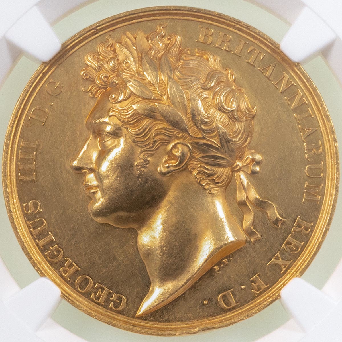 1821 King George IV Gold Coronation Medal Benedetto Pistrucci NGC Graded AU 58 Obverse