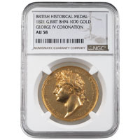 1821 King George IV Gold Coronation Medal Benedetto Pistrucci NGC Graded AU 58 Thumbnail