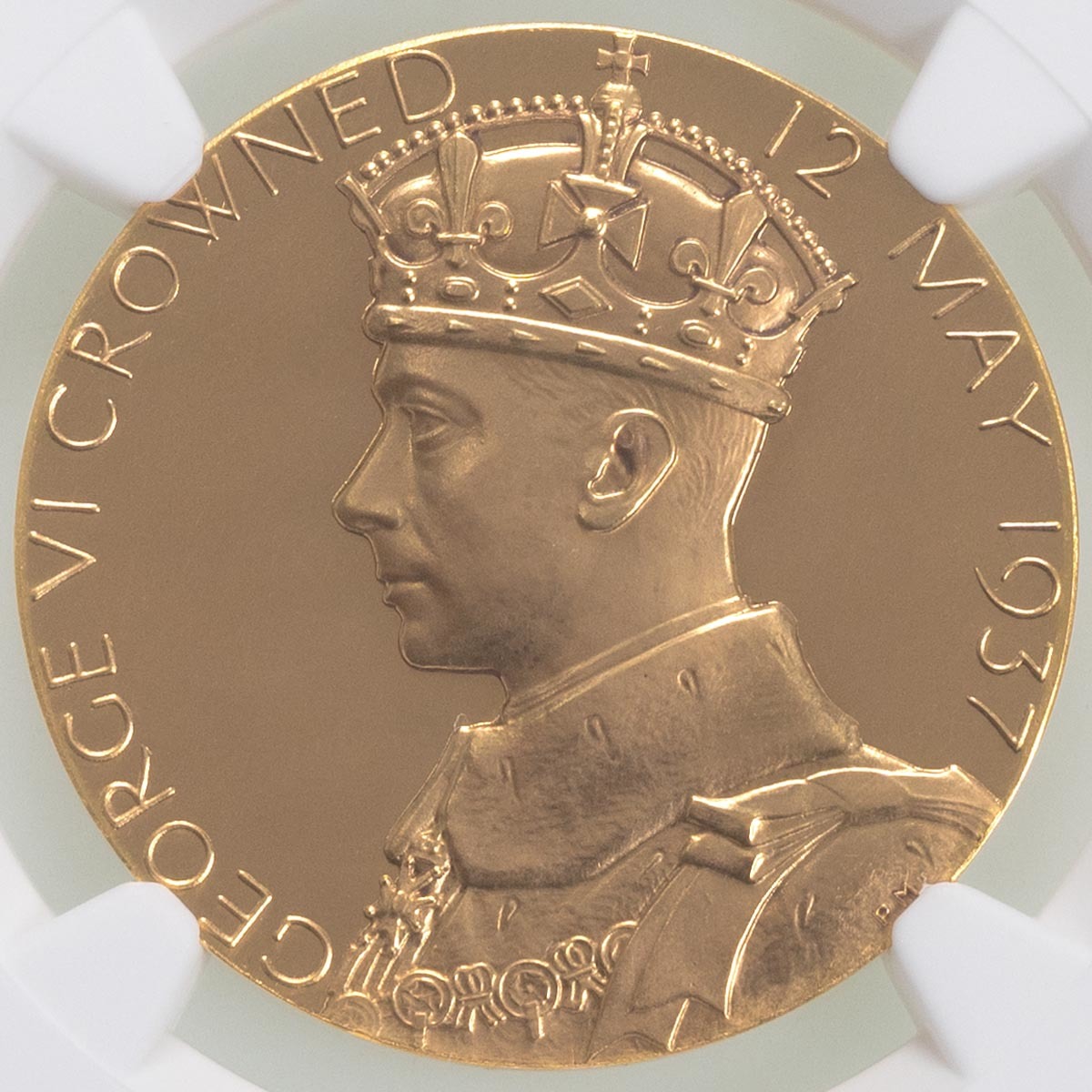 1937 King George VI Gold Coronation Medal Percy Metcalfe NGC Graded MS 65 Obverse