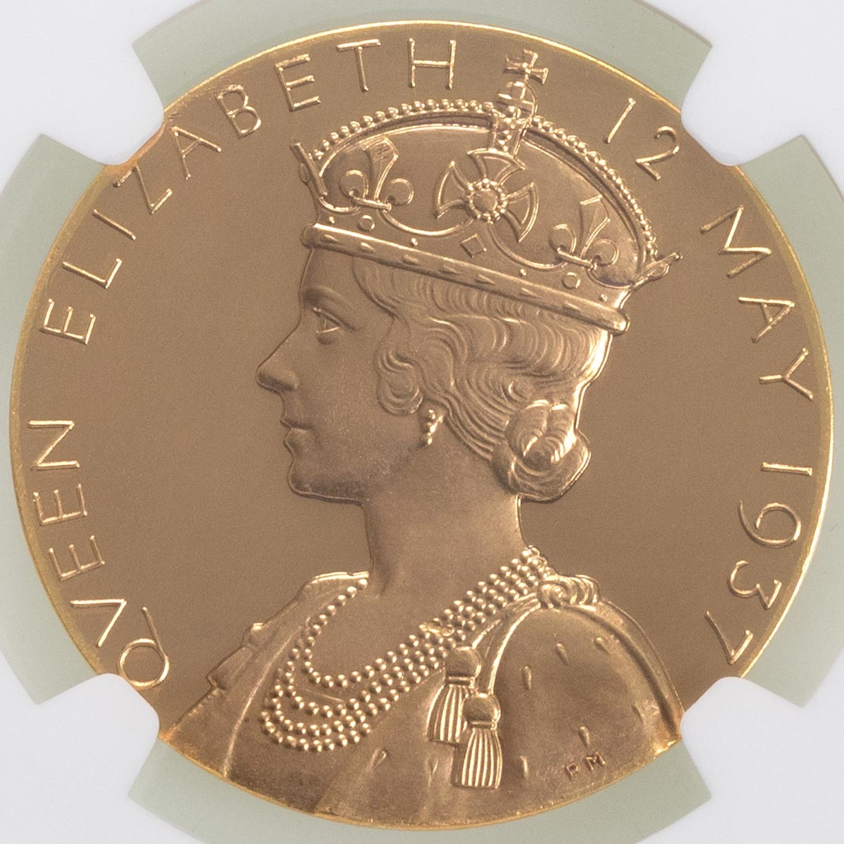 1937 King George VI Gold Coronation Medal Percy Metcalfe NGC Graded MS 65 Reverse