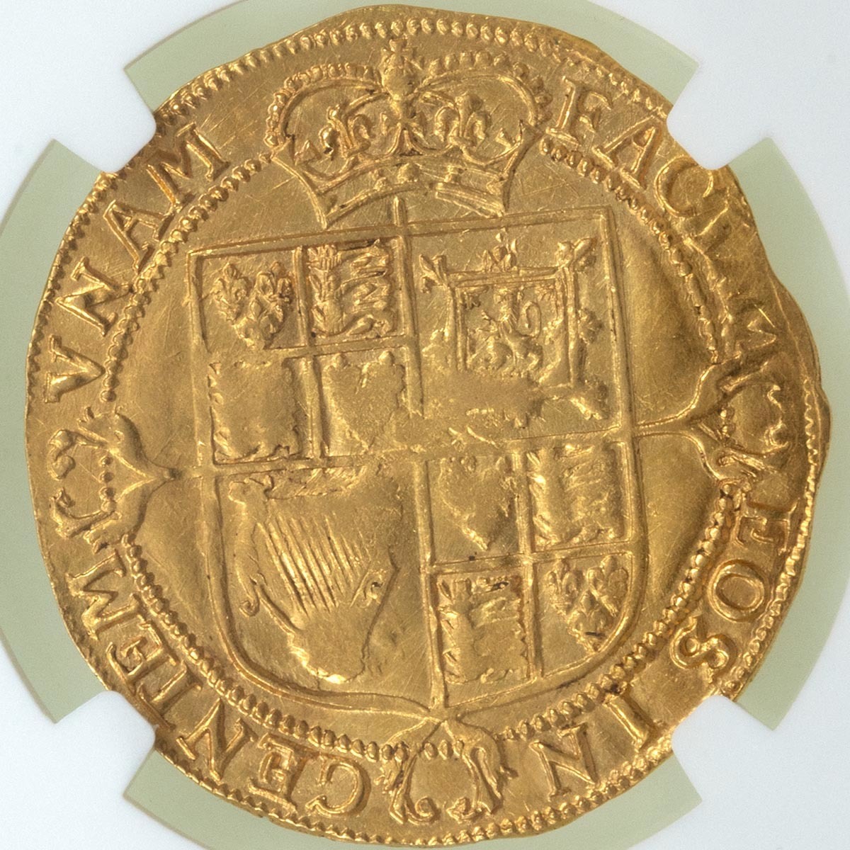 1619-1620 King James I Hammered Gold Laurel Coin NGC Graded MS 62 Reverse