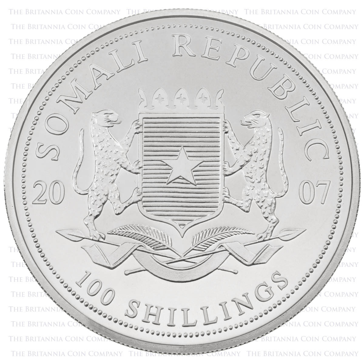SM07ES1 2007 Elephant One Ounce Silver African Wildlife Somalian Bullion Coin obverse image
