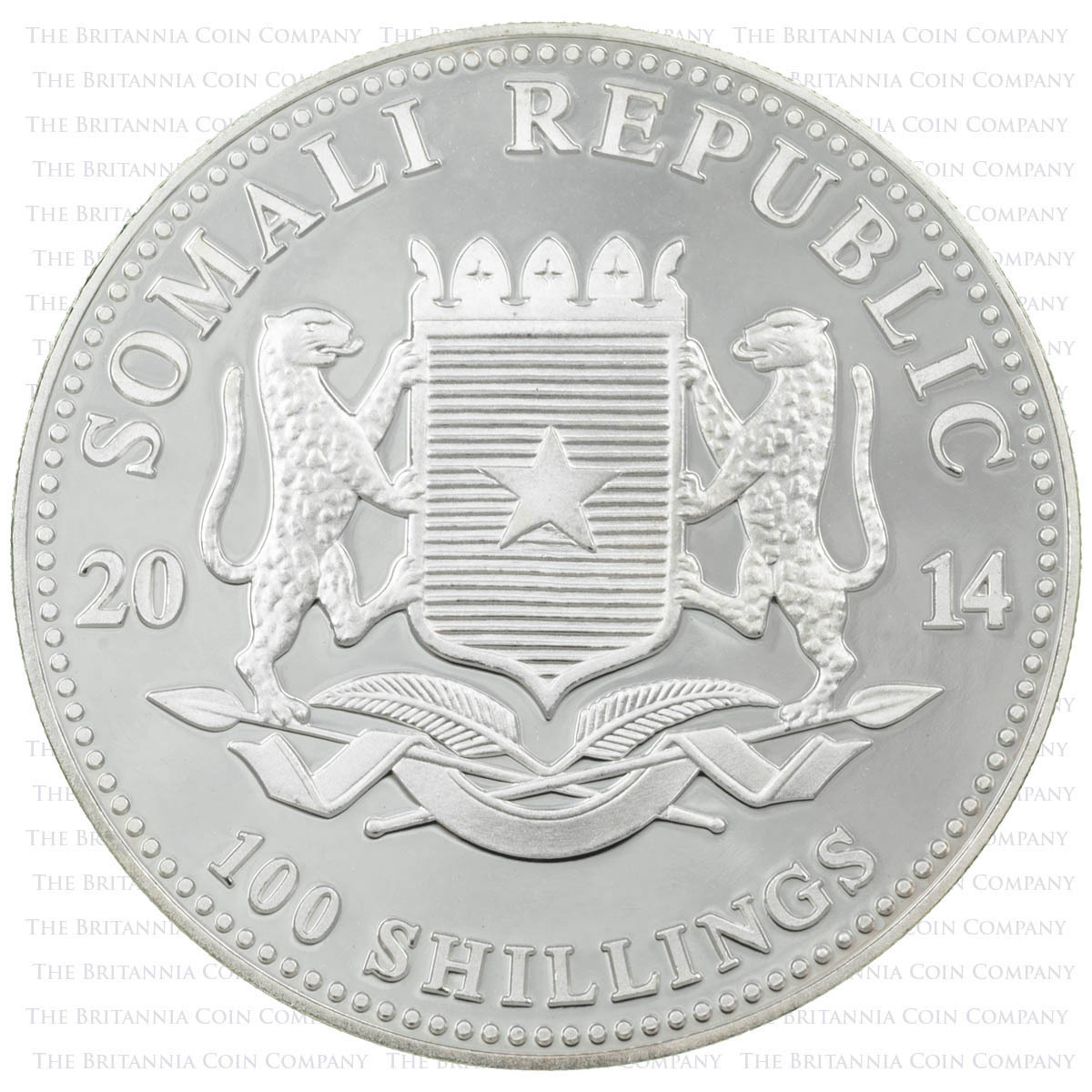 SM14ES1 2014 Elephant One Ounce Silver African Wildlife Somalian Bullion Coin reverse design
