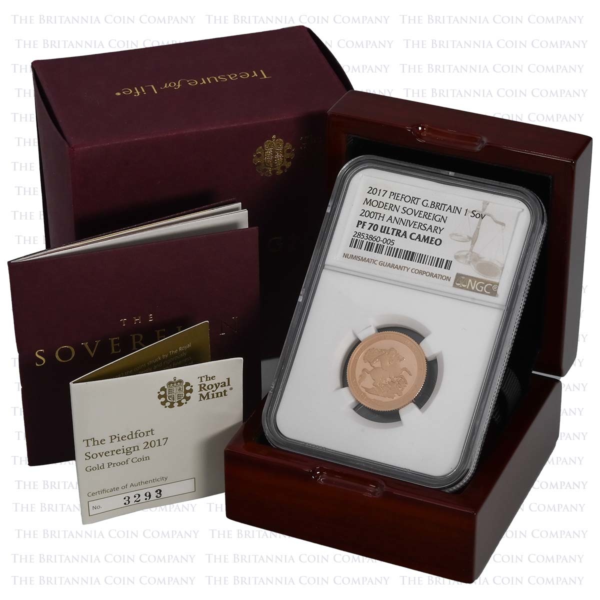 SV17PFA 2017 Elizabeth II Piedfort Gold Proof Sovereign 200th Anniversary Coin NGC Graded PF 70 Ultra Cameo Boxed