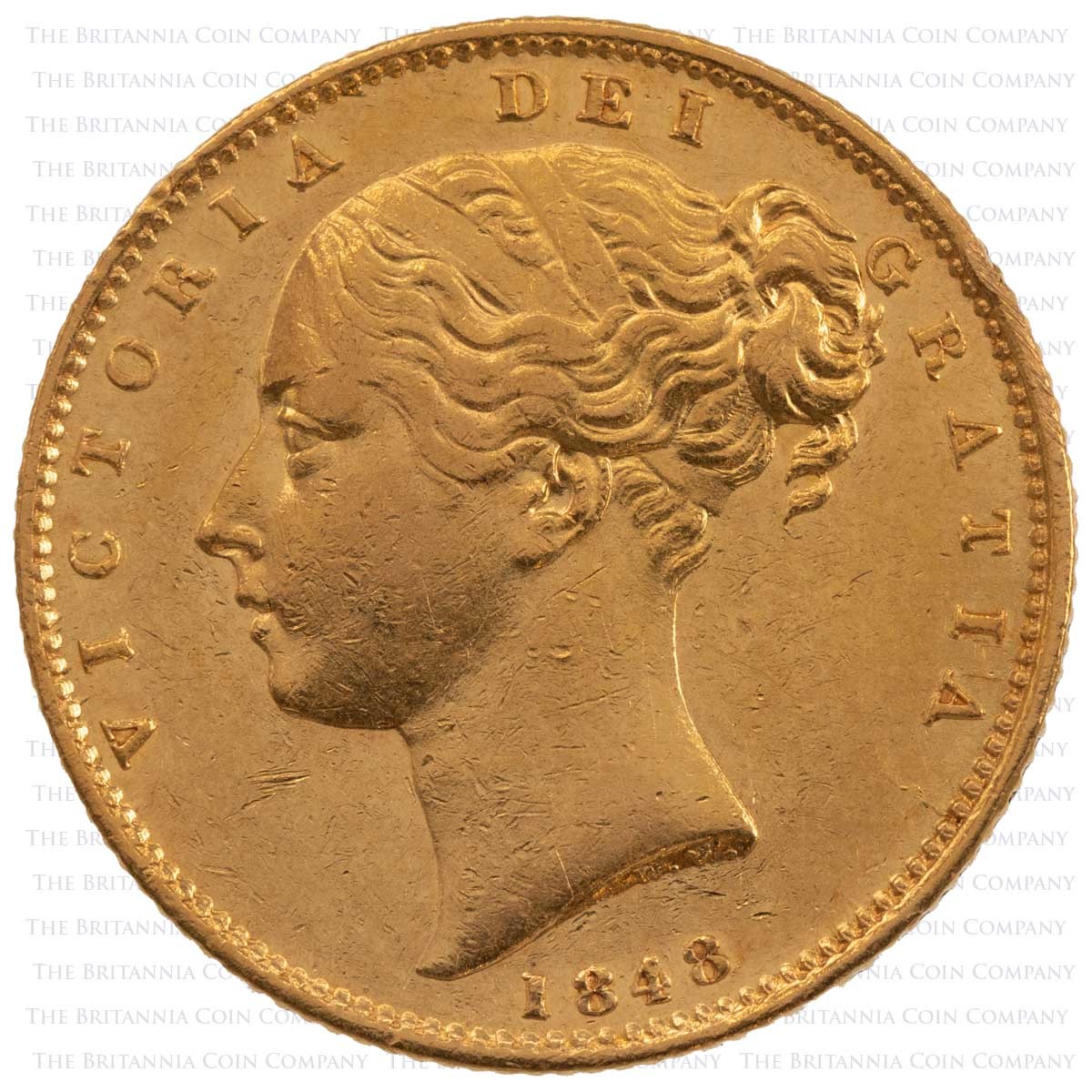 1848 Victoria Gold Full Sovereign Second Larger Head Coin Obverse
