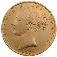 1857 Queen Victoria Gold Full Sovereign London Mint Young Head Shield Back Coin Thumbnail