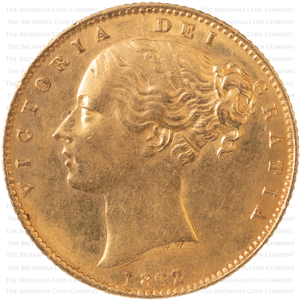 1862 Queen Victoria Gold Full Sovereign London Mint Young Head Shield Back Coin Obverse