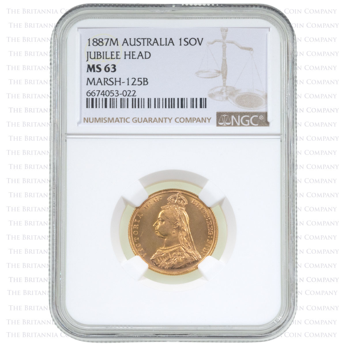 1887 Queen Victoria Gold Full Sovereign Melbourne Australia Mint NGC Graded MS 63 Holder