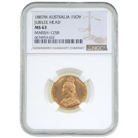 1887 Queen Victoria Gold Full Sovereign Melbourne Australia Mint NGC Graded MS 63 Thumbnail