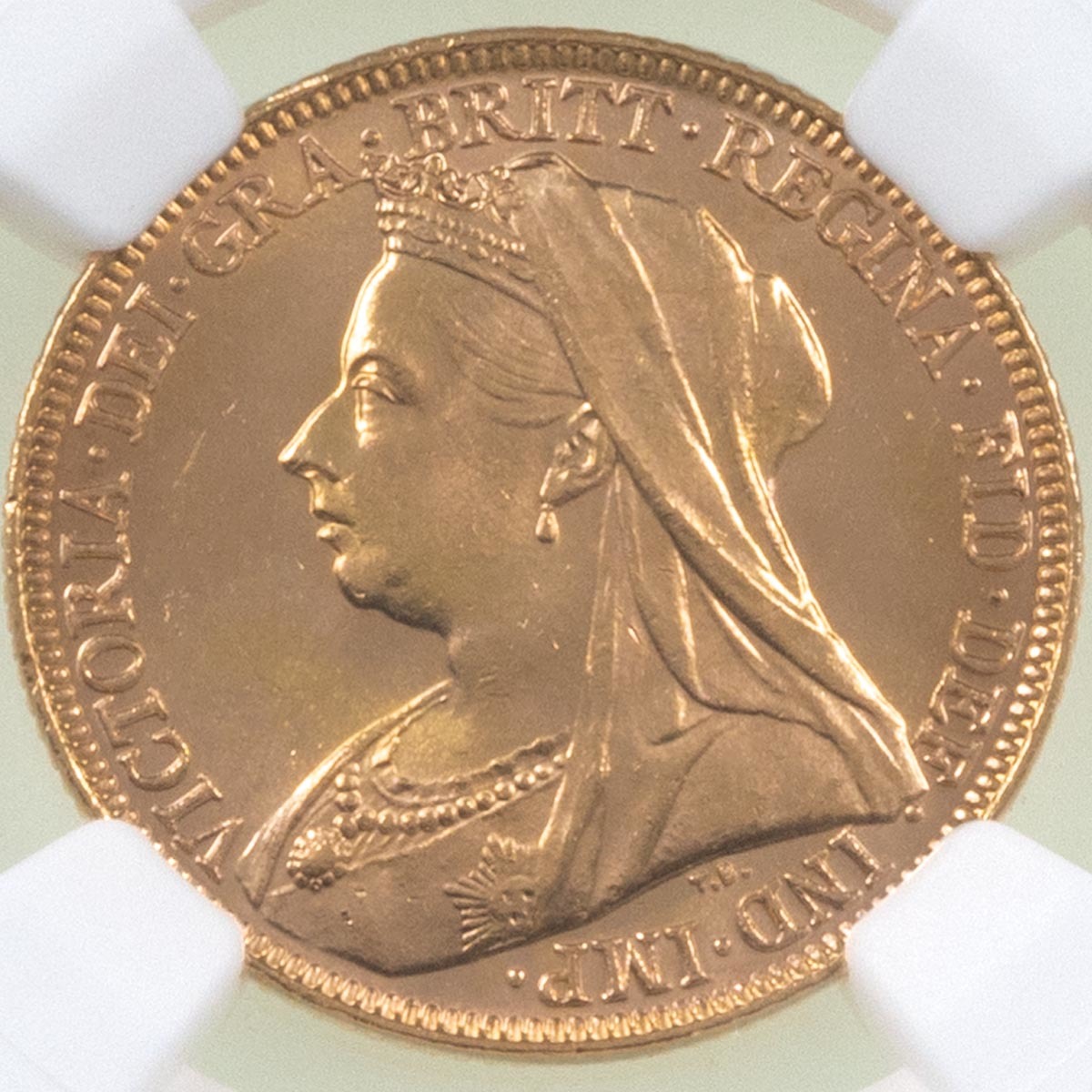 1897 Queen Victoria Gold Full Sovereign Melbourne Australia Mint Widowed Head NGC Graded MS 64 Obverse