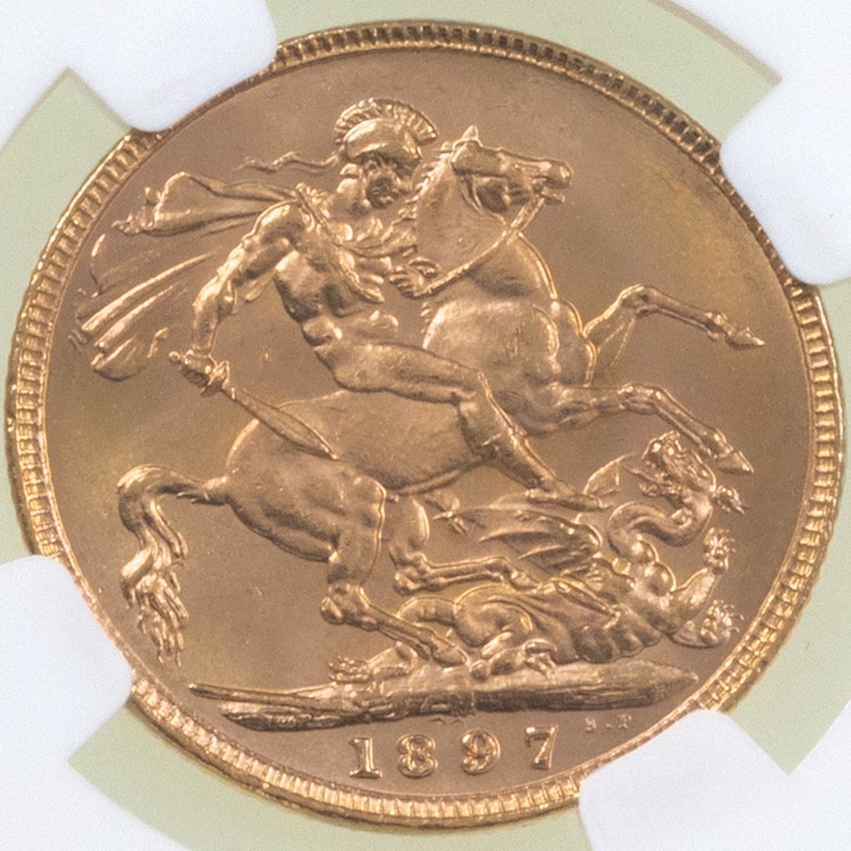 1897 Queen Victoria Gold Full Sovereign Melbourne Australia Mint Widowed Head NGC Graded MS 64 Reverse