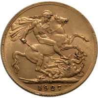 1927 King George V Gold Full Sovereign Pretoria Mint South Africa (Best Value) Thumbnail