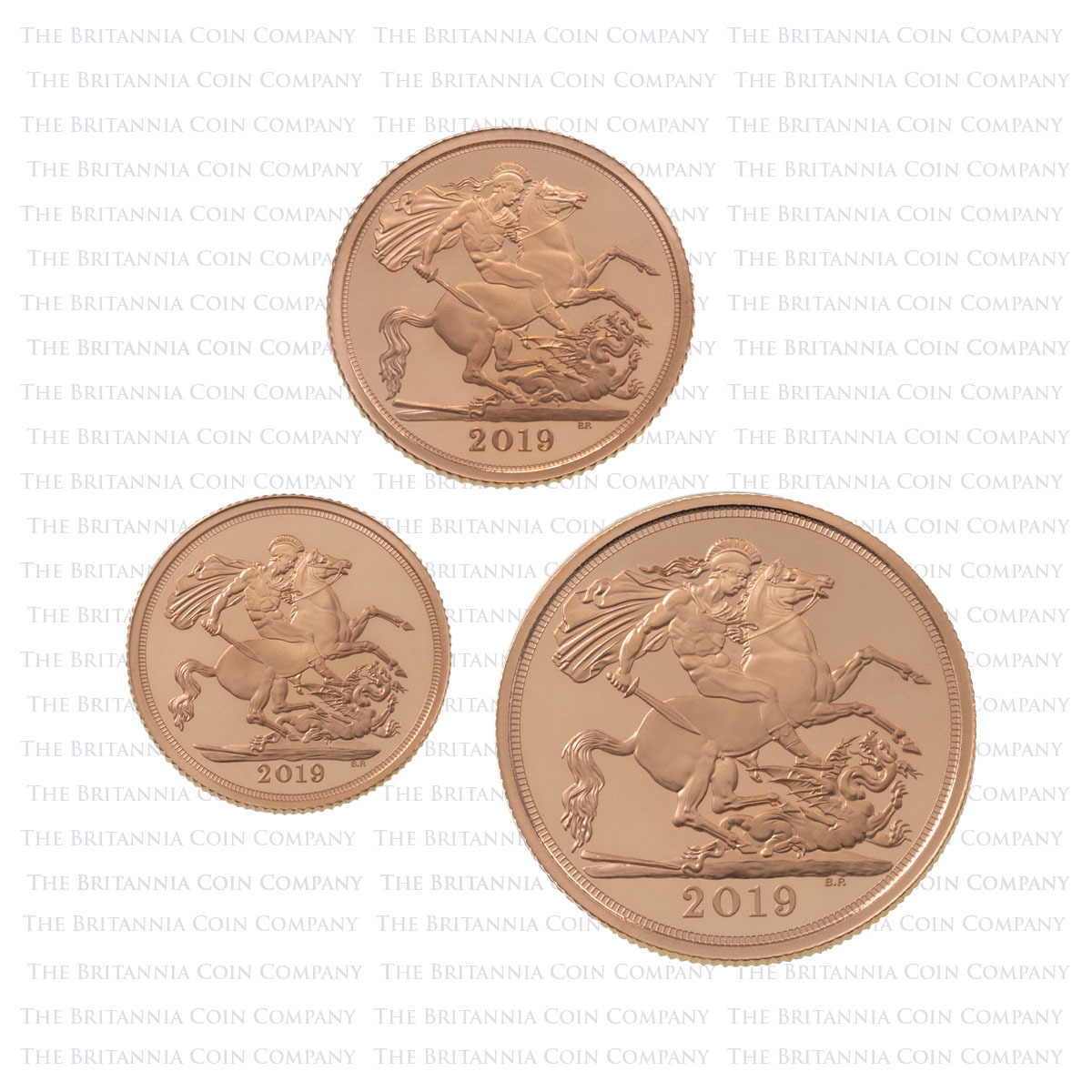 SV319 2019 Premium Gold Proof Three Coin Sovereign Set Reverses
