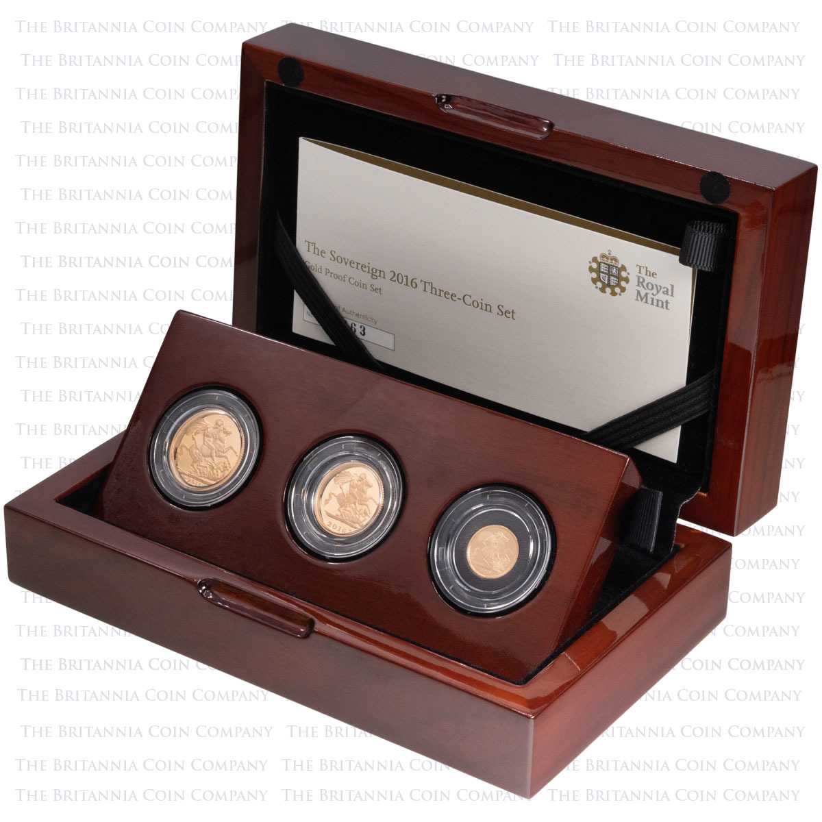 SV3216 2016 Queen Elizabeth II Gold Proof Three Coin Sovereign Set James Butler Portrait Boxed