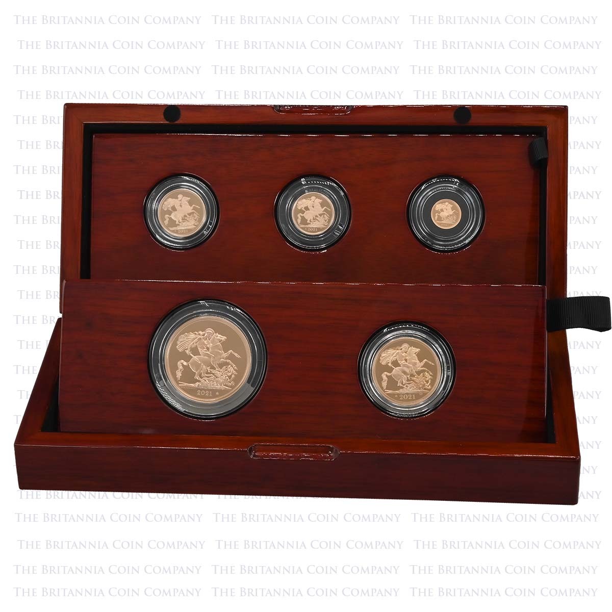 SV521 2021 Elizabeth II 5 Coin Gold Proof Sovereign Set 95th Birthday In Box