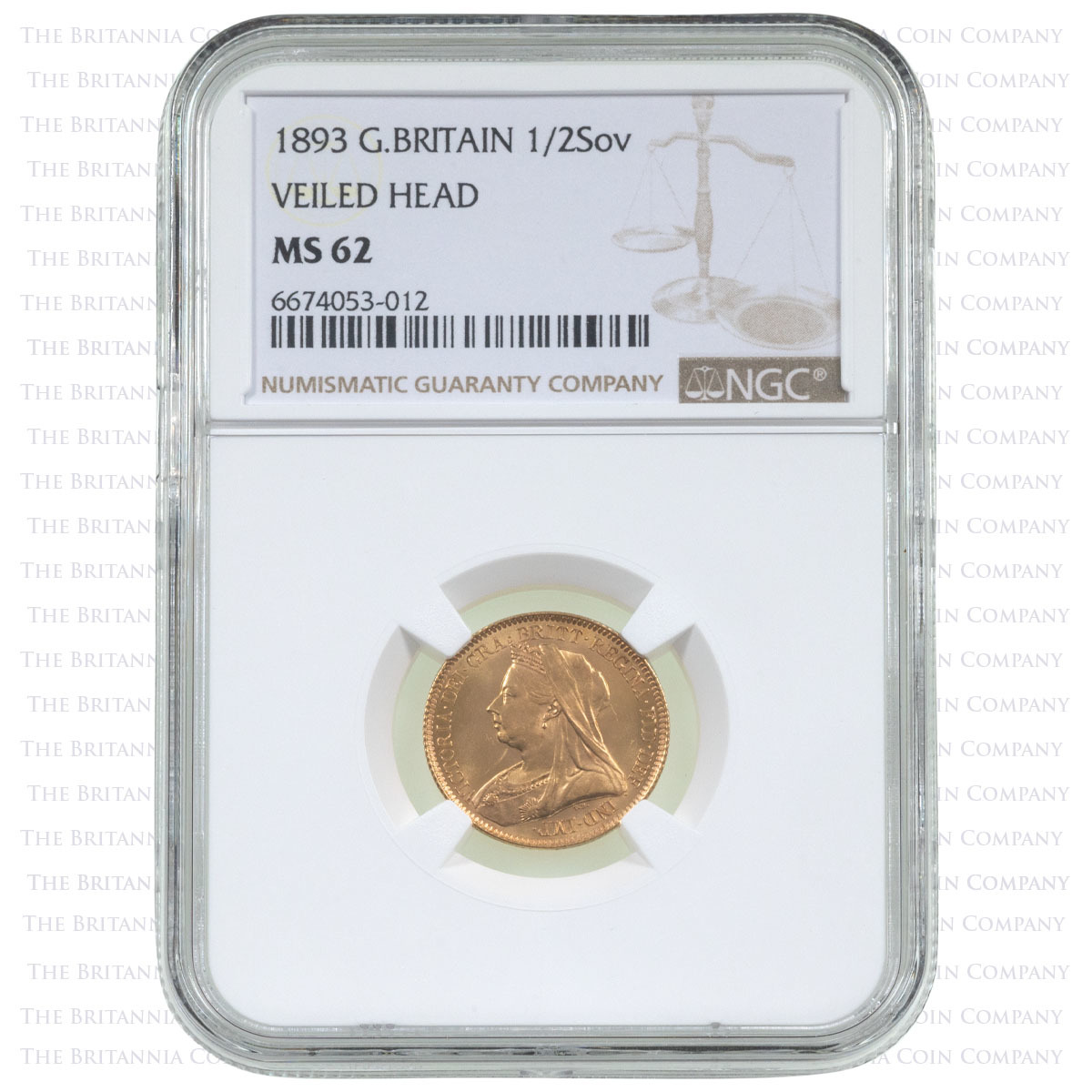 1893 Queen Victoria Gold Half Sovereign London Mint Jubilee Head NGC Graded MS 62 Holder