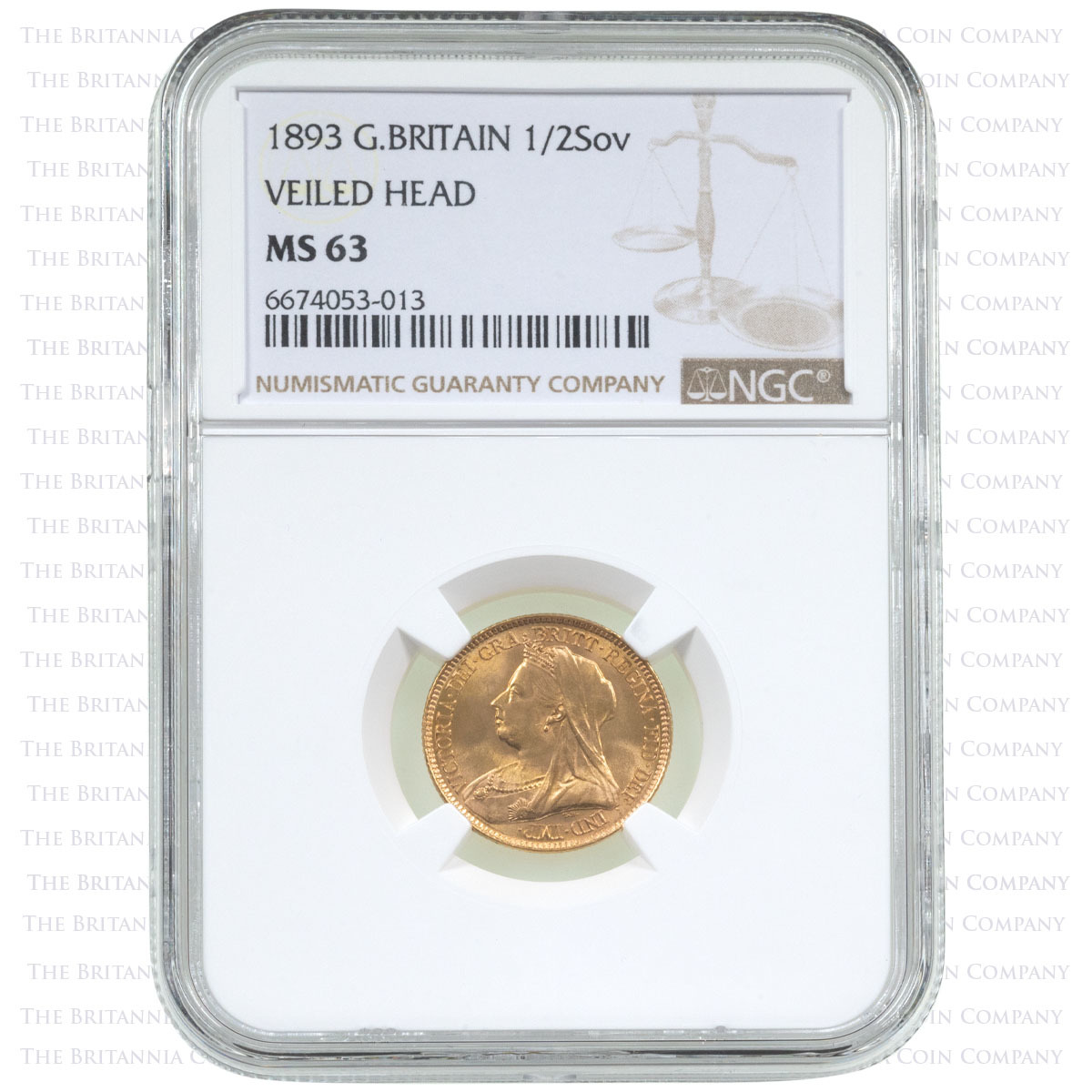 1893 Queen Victoria Gold Half Sovereign London Mint Jubilee Head NGC Graded MS 63 Holder