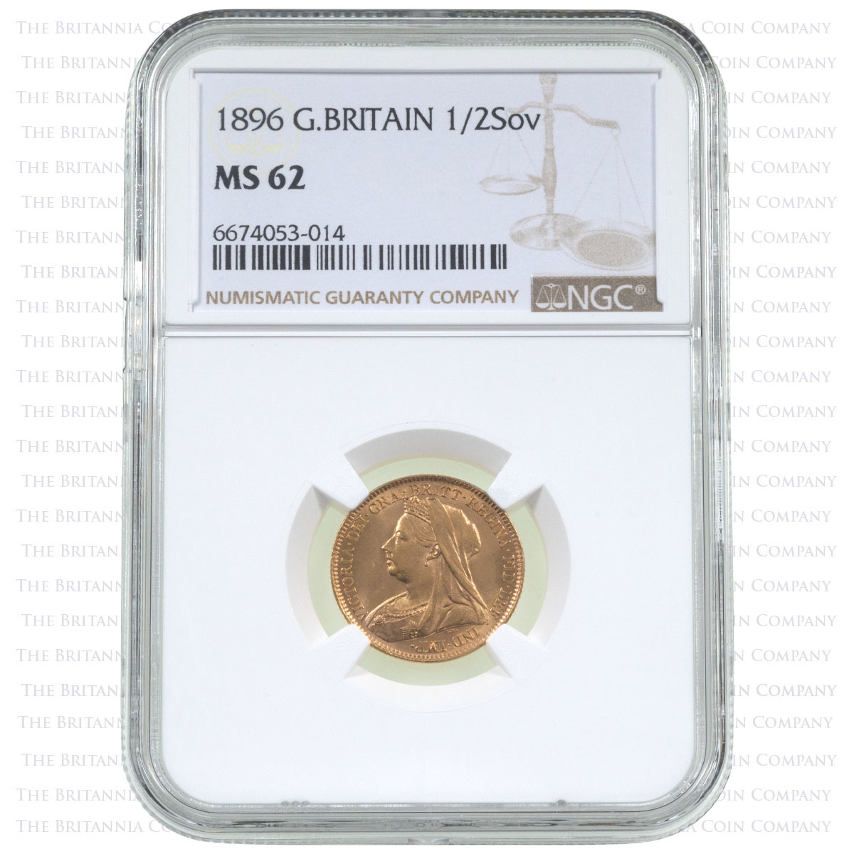 1896 Queen Victoria Gold Half Sovereign London Mint NGC Graded MS 62 Holder