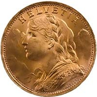Gold Swiss 20 Francs Vreneli (Best Value) Thumbnail