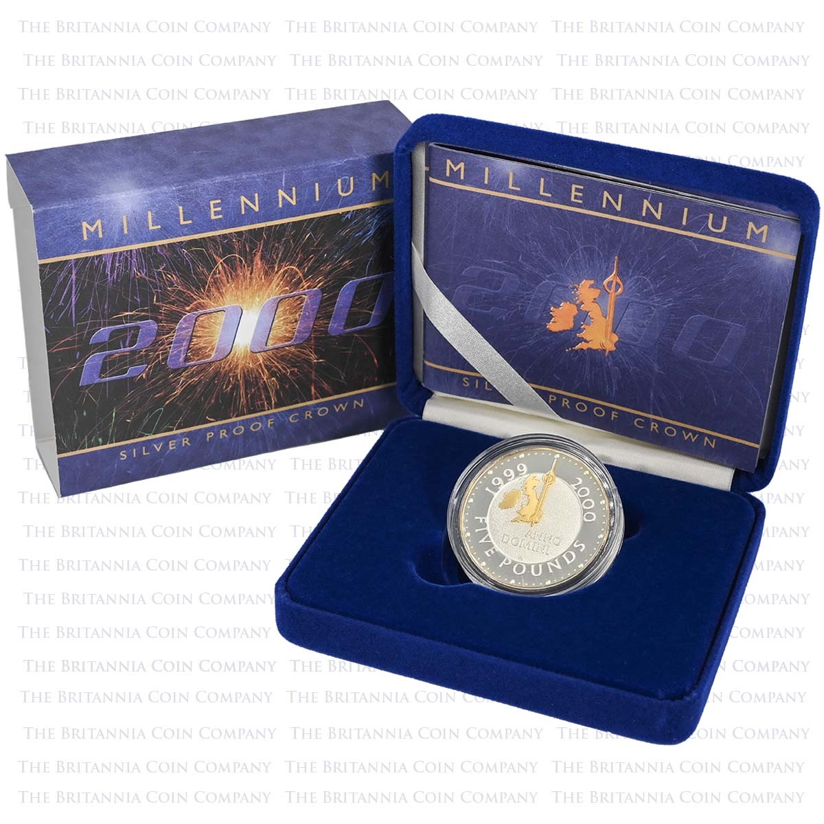 2000 Millennium Year 2000 £5 Crown Gold Detail Silver Proof Boxed