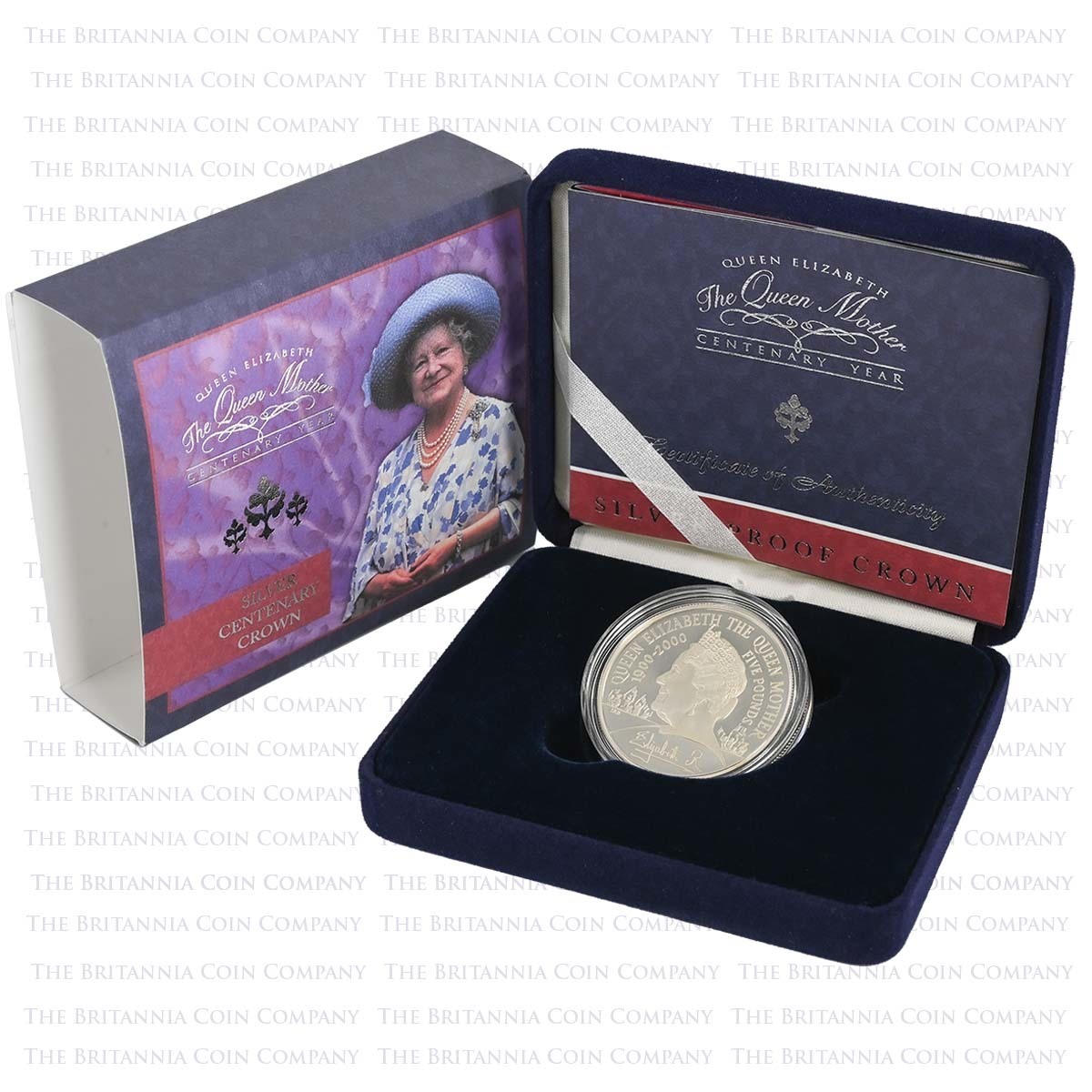 UKQMSP 2000 Queen Mother 100th Birthday £5 Crown Silver Proof Boxed