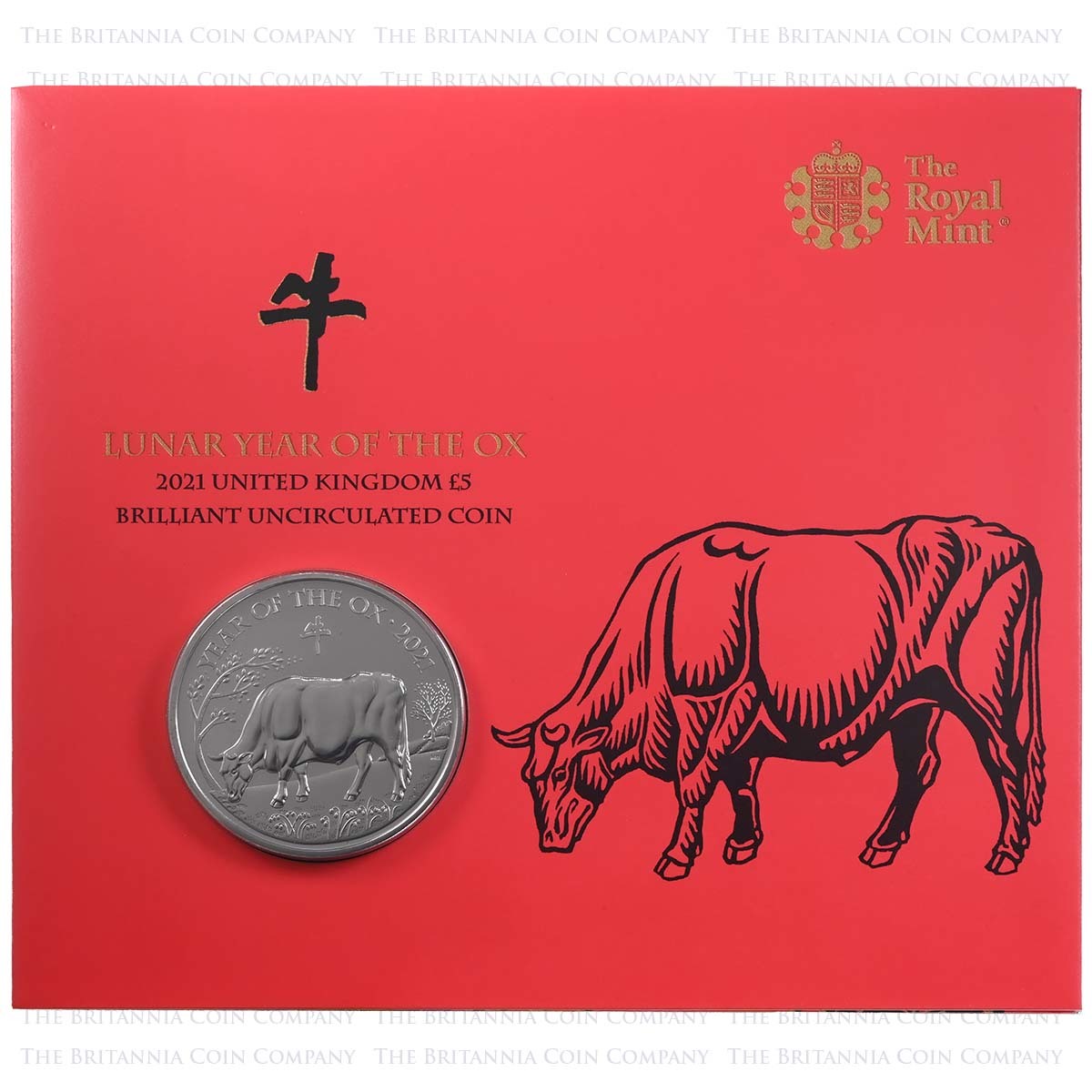 UKO21BU 2021 Lunar Year Of The Ox £5 Crown Brilliant Uncirculated Coin In Folder