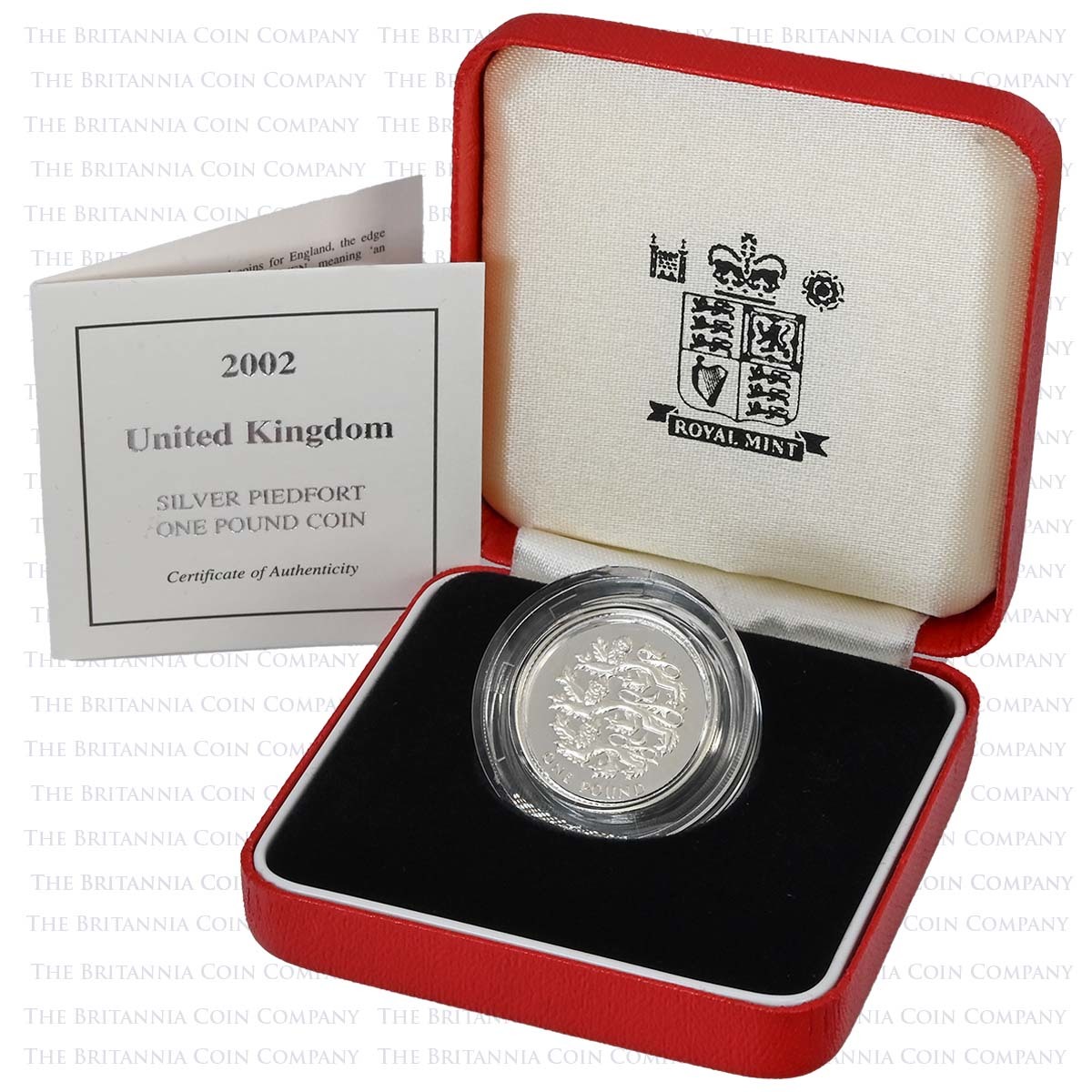 2002 Three Lions Of England £1 Piedfort Silver Proof Boxed