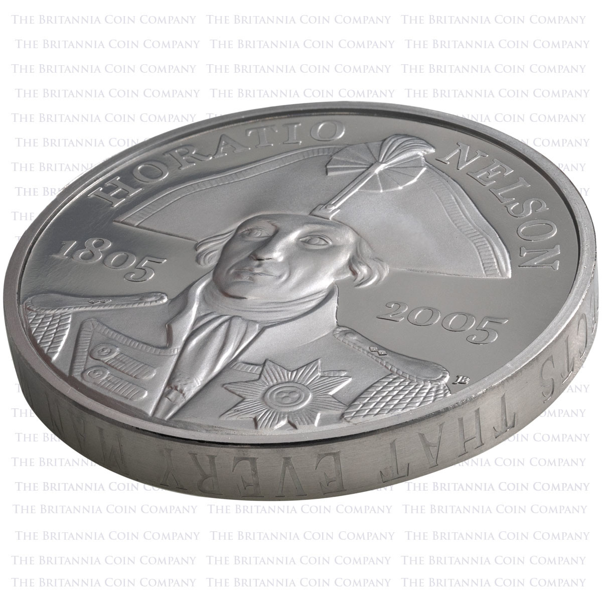2005 Death Of Horatio Nelson 200th Anniversary Five Pound Crown Piedfort Platinum Proof Coin Detail