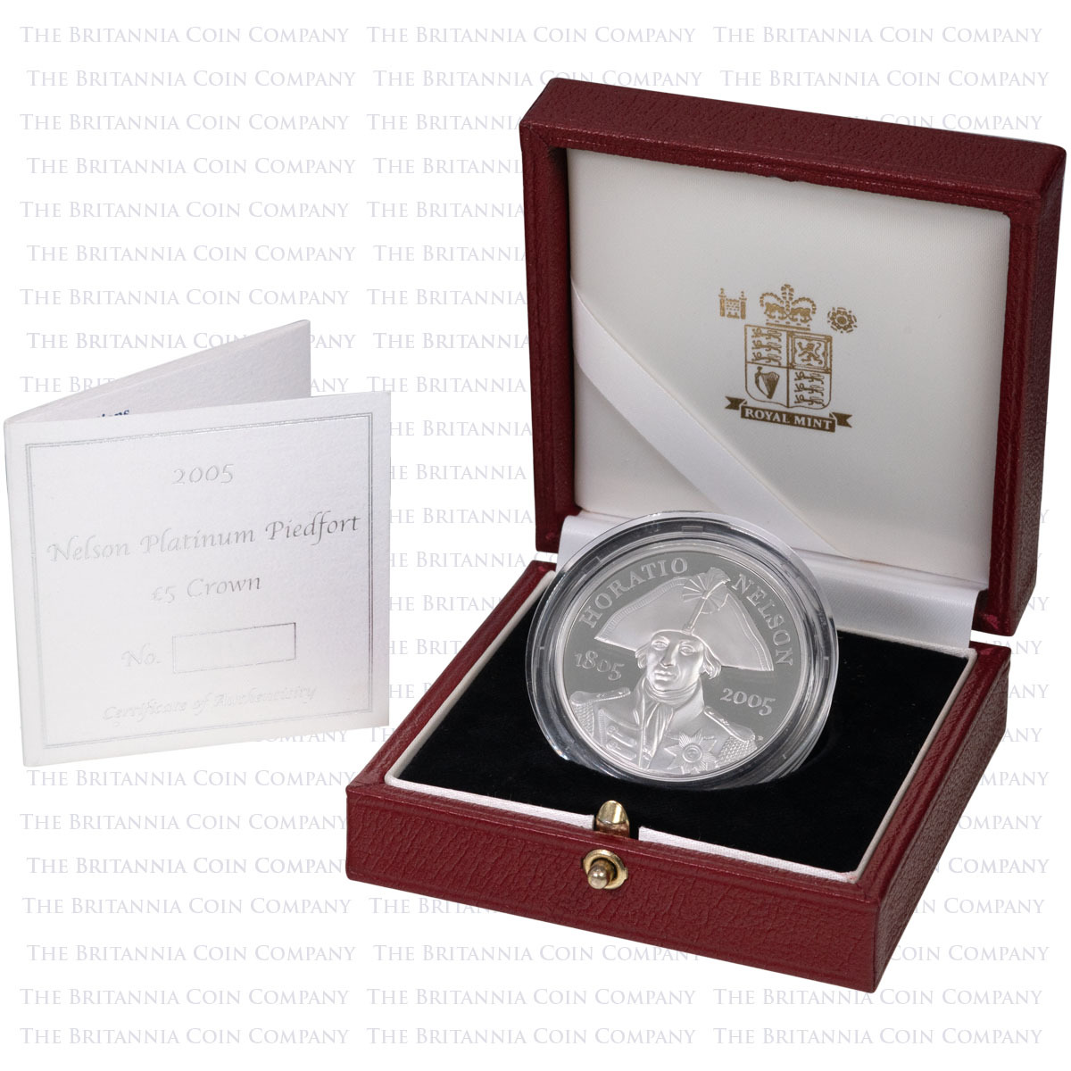 2005 Death Of Horatio Nelson 200th Anniversary Five Pound Crown Piedfort Platinum Proof Coin Boxed